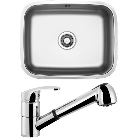 Set Sinks (dřez Neptun 526 V 0,6 mm, matný + baterie Legenda S Chrom)