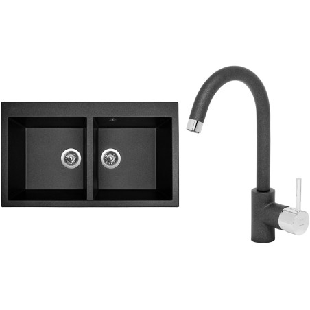 Set Sinks (dřez Amanda 860 DUO Metalblack 74 + baterie Mix 35 Metalblack 74)