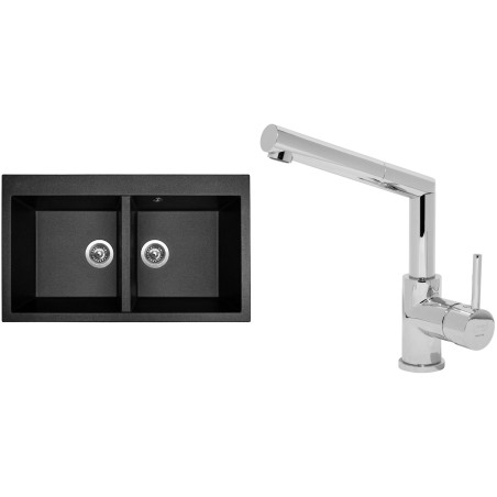 Set Sinks (dřez Amanda 860 DUO Metalblack 74 + baterie Mix 350 P Chrom - lesklý)