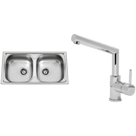 Set Sinks (dřez Okio 780 DUO V 0,5 mm, matný + baterie Mix 350 P Chrom - lesklý)