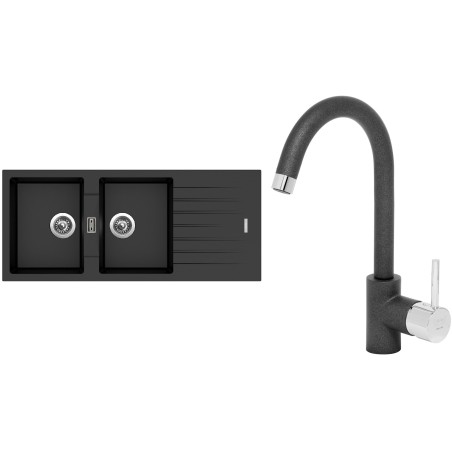 Set Sinks (dřez Perfecto 1160 DUO Metalblack 74 + baterie Mix 35 Metalblack 74)