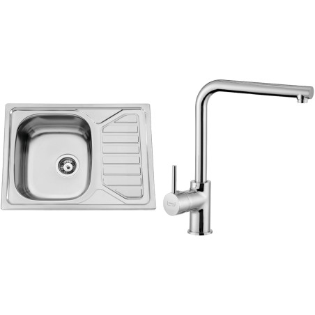 Set Sinks N36 (dřez Okio 650 V 0,6 mm matný + baterie Elka Chrom - lesklý)