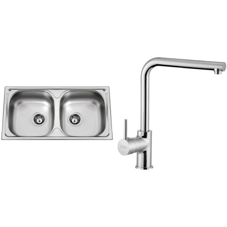 Set Sinks N88 (dřez Okio 780 DUO V 0,5 mm, matný + baterie Elka Chrom - lesklý)