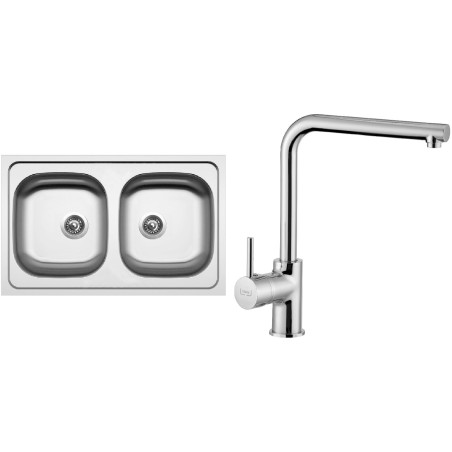 Set Sinks N92 (dřez Classic 800 DUO 0,6 mm, matný + baterie Elka Chrom - lesklý)