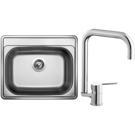 Set Sinks N14 (dřez Comfort 600 V 0,6 mm, matný + baterie Cornia Chrom - lesklý)