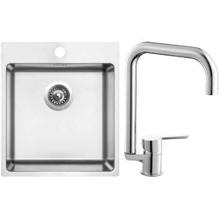 Set Sinks N97 (dřez Blocker 450 V 1 mm, kartáčovaný + baterie Cornia Chrom - lesklý)