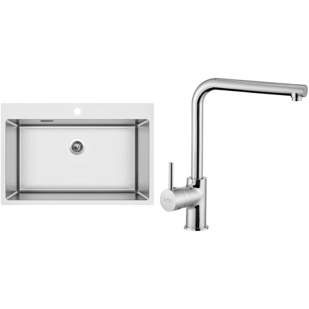 Set Sinks N107 (dřez Blocker 760 V 1mm, kartáčovaný + baterie Elka Chrom - lesklý)